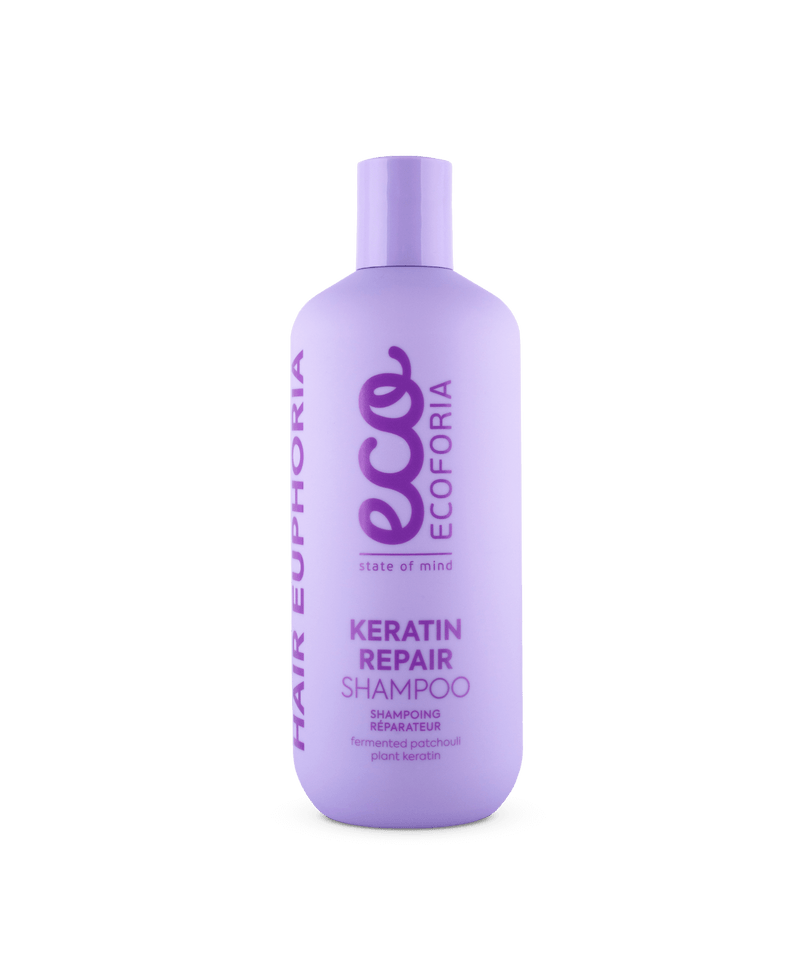 ECOFORIA Keratin Repair shampoo 400 ml delicately cleanses without drying, restores damaged hair, removes static, and prevents frizz