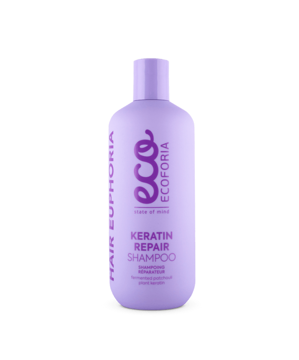 ECOFORIA Keratin Repair shampoo 400 ml delicately cleanses without drying, restores damaged hair, removes static, and prevents frizz
