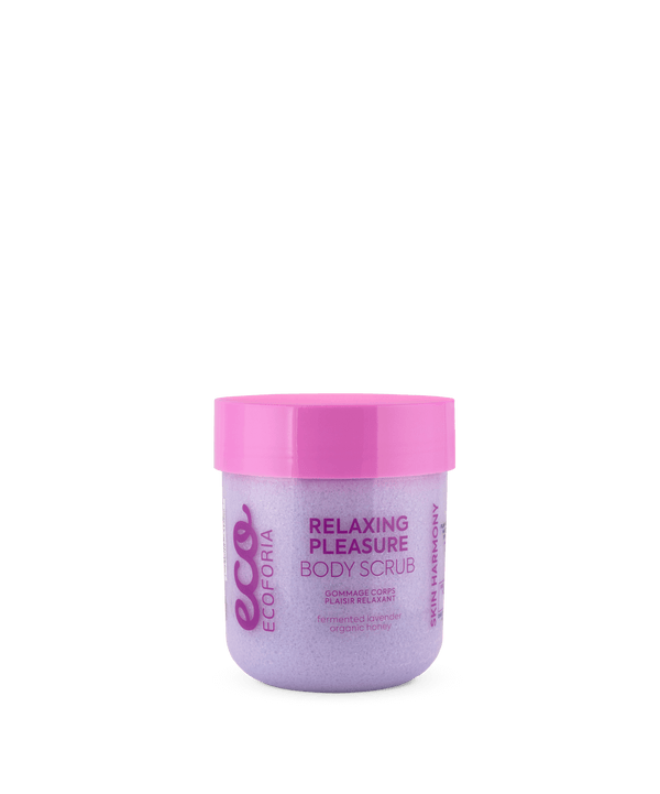 Soothing lavender-scented body scrub with fermented lavender extract and organic honey